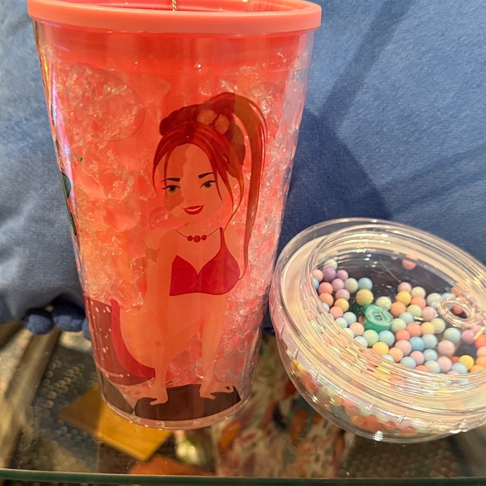 Pink Tumbler with Cartoon Design mermaid 🧜🏻‍♀️ plastic cup